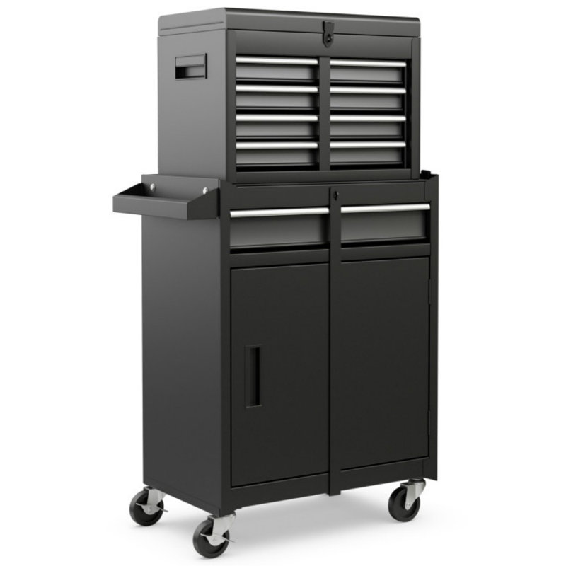 2-In-1 Rolling Tool Chest With 5 Sliding Lockable Drawers, Black