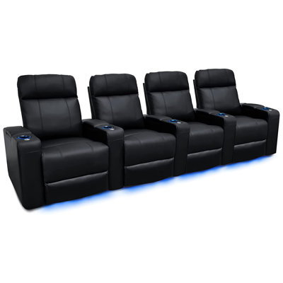 Sièges de cinéma Valencia Piacenza | Cuir fleur de qualité supérieure Nappa 9000, fauteuil inclinable électrique, appui-tête électrique, éclairage à DEL (rangée de 4, noir)