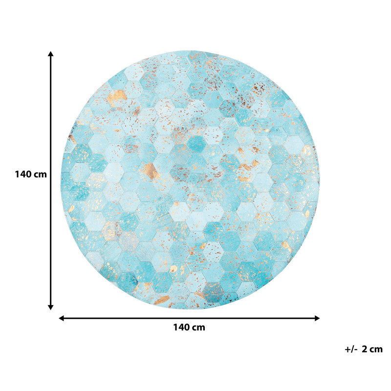 Round Croix Patchwork Cowhide Hand Woven 140cm X 140cm Area Rug