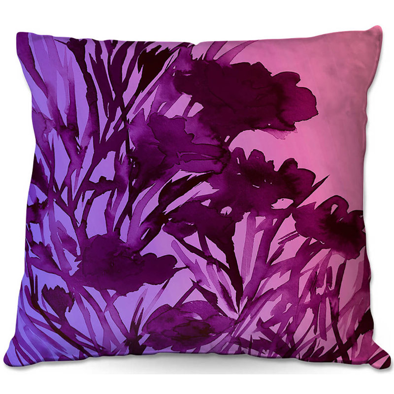 Floral Reversible Throw Pillow, 18" x 18", Pink/Purple/Black