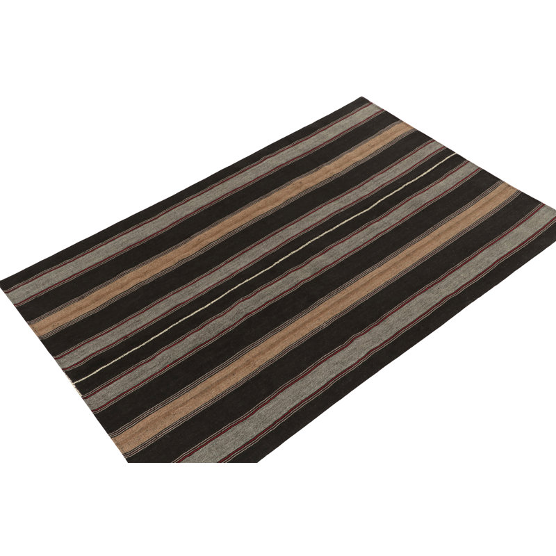 Wool Striped Area Rug in Black/Gray/Beige