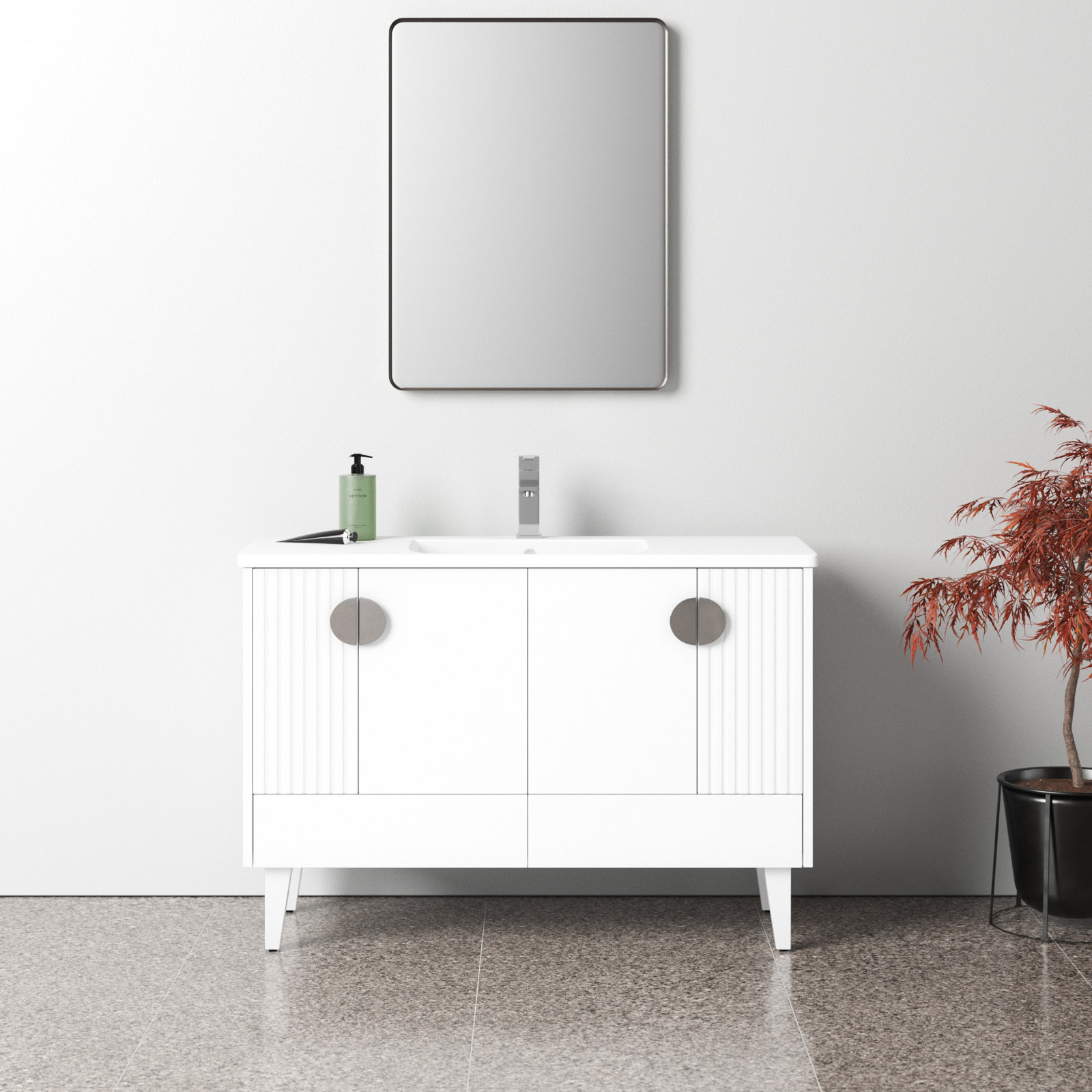Saimah 48'' Single Bathroom Vanity, White Matte, Satin Nickel