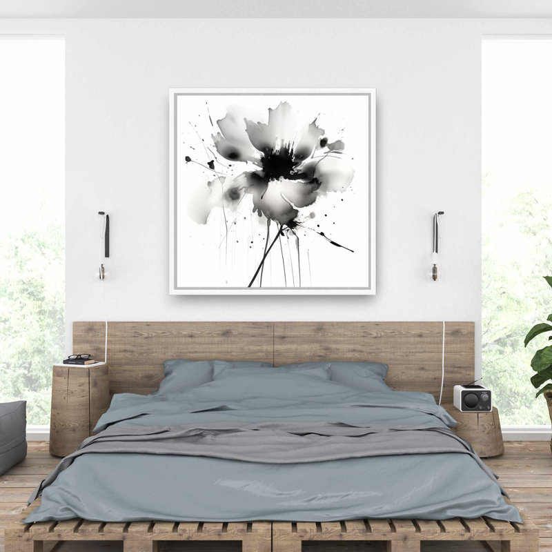 Toile encadrée, fleurs abstraites et fleurs noires | Décoration intérieure