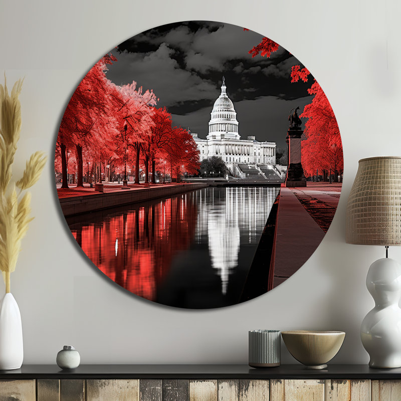 Art monochrome rond de la ville de Washington DC - paysages urbains, H 16 po x l 16 po