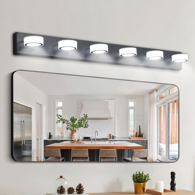  6-Light Dimmable LED Vanity Light, Black Bath Bar for Bathroom, Vanity Mirror, and Living Room