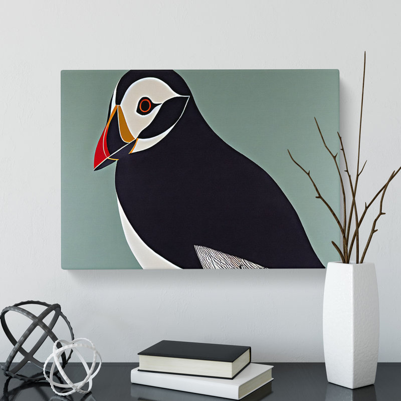 Peaceful Puffin Bird Abstract - Wrapped Canvas, 50cm H x 76cm W x 3cm D