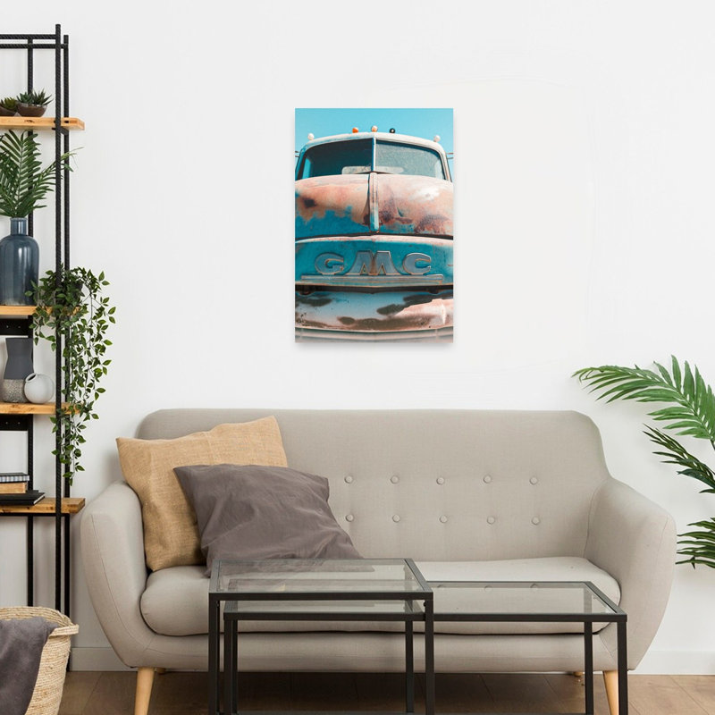 «Vintage Rusted Gmc Truck Classic Retro Traditional Traditional Tree Landscape», reproduction d'art mural, 24" H x 16" W