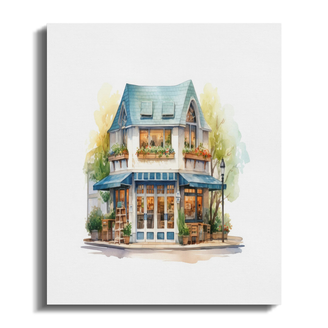 Watercolor Bookstore Canvas Wall Art, Gallery Wrapped Print, Ready to Hang, Unique Home Decor, Archival Quality, Cozy Bookstore Painting