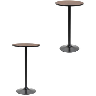 42 Inch High Round Bar Table with Solid Wood Elm Top and Industrial Metal Base Black