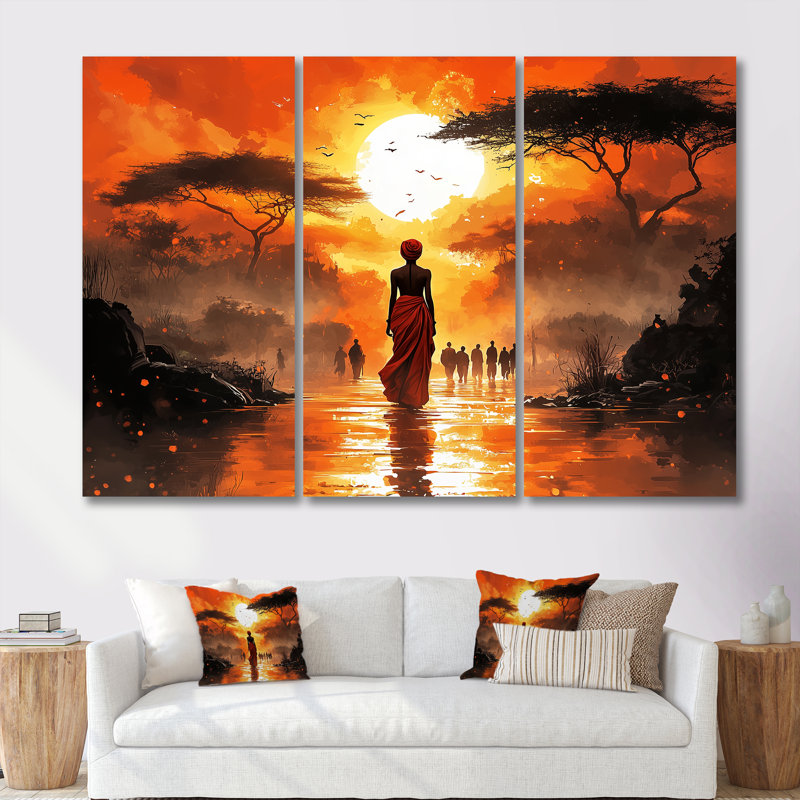 Orange Orange Journey II - ensemble de décorations murales paysage africain, H 28 po x l 36 po x P 1 po, Toile tendue