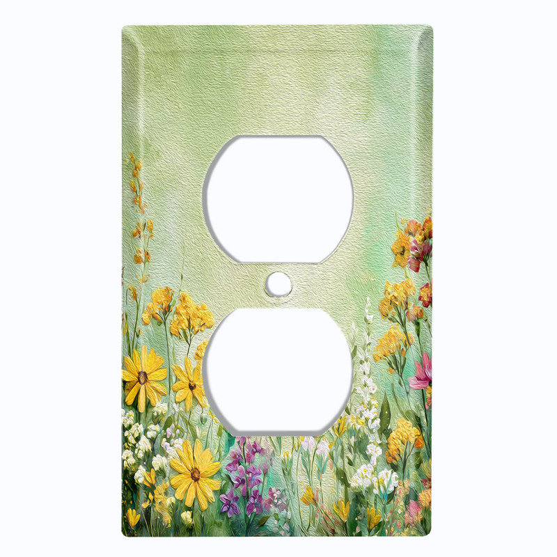 Couvercle de plaque d'interrupteur en métal; Recto verso standard US 1 bande - fleurs rustiques, Prise double # 8