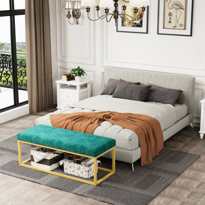 Banc de rangement pour hall d'entrée, banc avec structure en acier, cuir synthétique, salon, style Mid-Century moderne