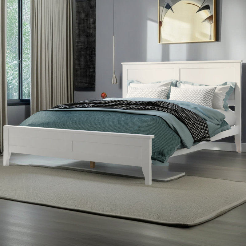 Modern Solid Wood Platform Bed, White, Full / Double