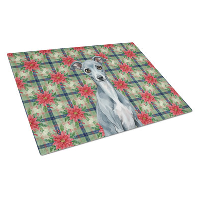 Blue Italian Greyhound Christmas PoinsettIas Glass Cutting Board