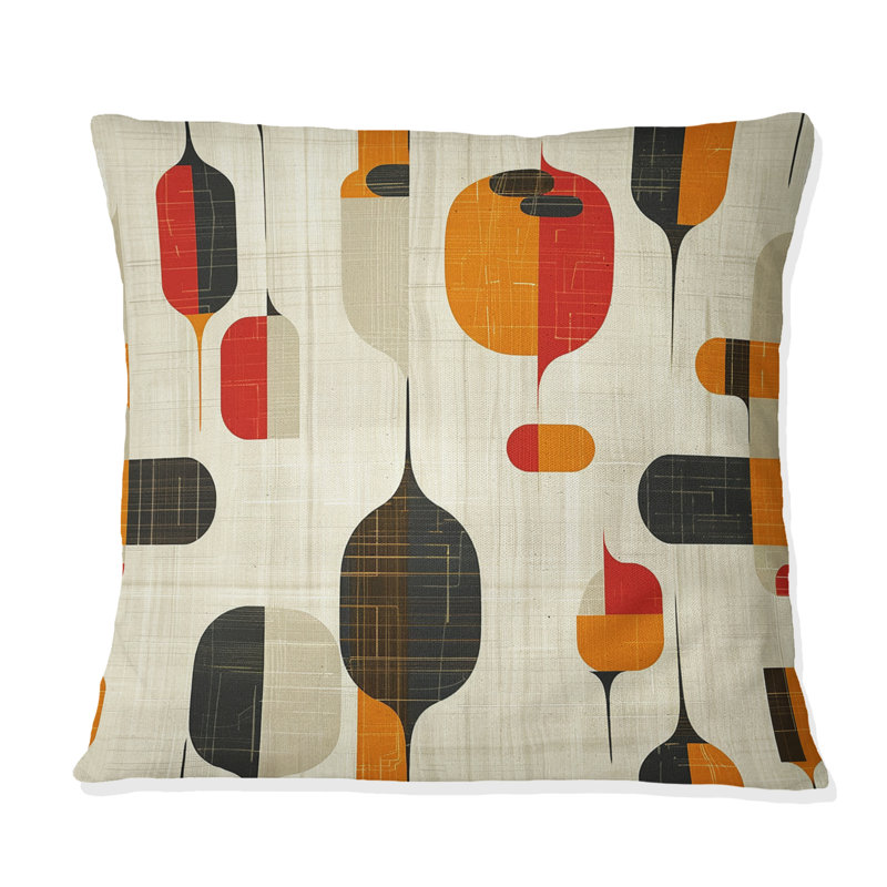 Coussin décoratif orange Midcentury Shapes II - Midcentury, H 16 po x l 16 po