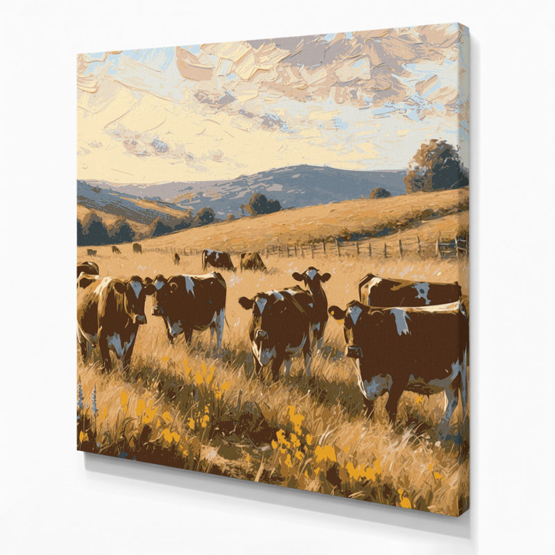 «Farm Grazing Cows», art mural sur toile brune, H 16 po x l 16 po