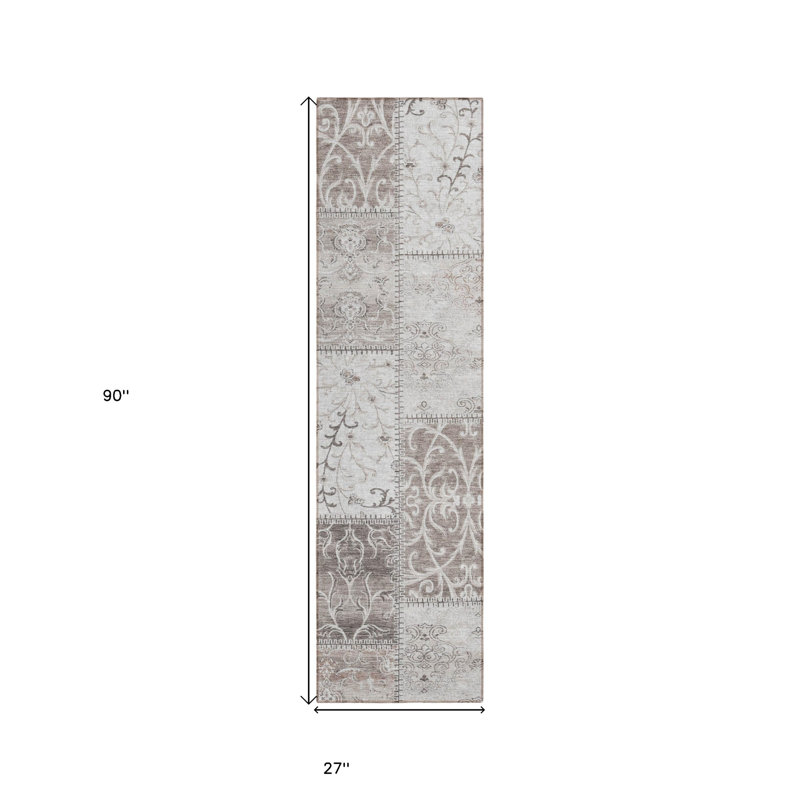 Tapis de couloir intérieur et extérieur 8 pi taupe et ivoire
