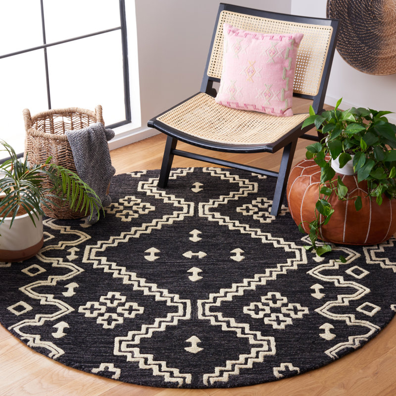 Madawaska Hand Tufted Wool Southwestern Rug, Round 6'