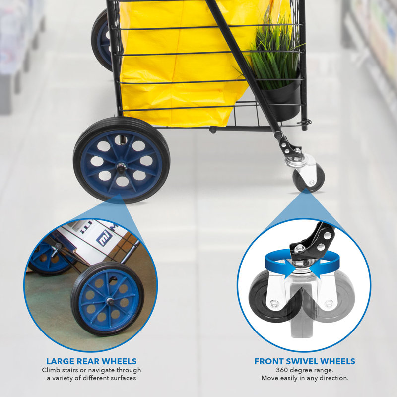 Black Metal Foldable Utility Cart with Swivel Wheels