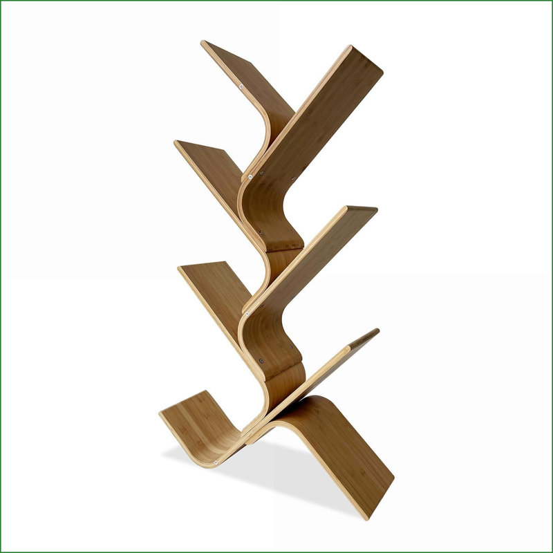 Bibliothèque contemporaine en bambou avec tablettes diagonales ouvertes, l 23 po x P 8 po x H 42,5 po | Naturel | Espace de vie principal