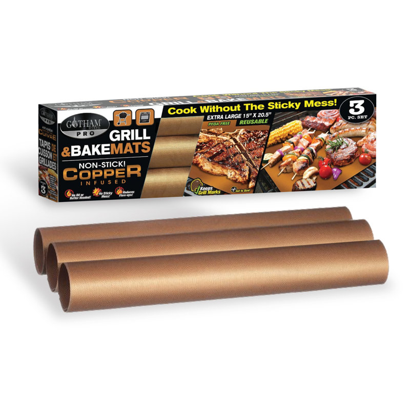 Copper Non-Stick Grill and Baking Mats Set of 3