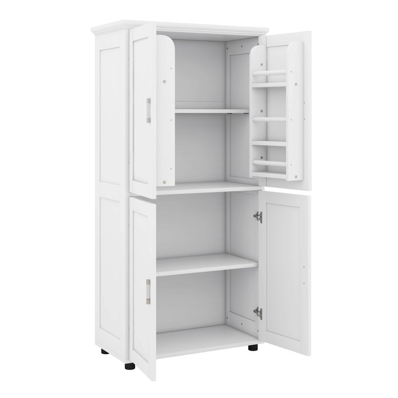 Grande armoire de salle de bain, armoires de rangement autoportantes avec 4 portes, tablettes réglables pour la cuisine, garde-manger