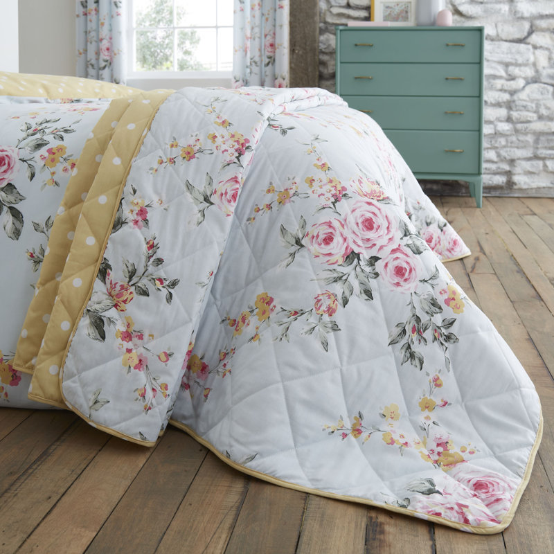 Canterbury Floral Reversible Bedspread, 220 x 230 cm Bedspread, Duck Egg