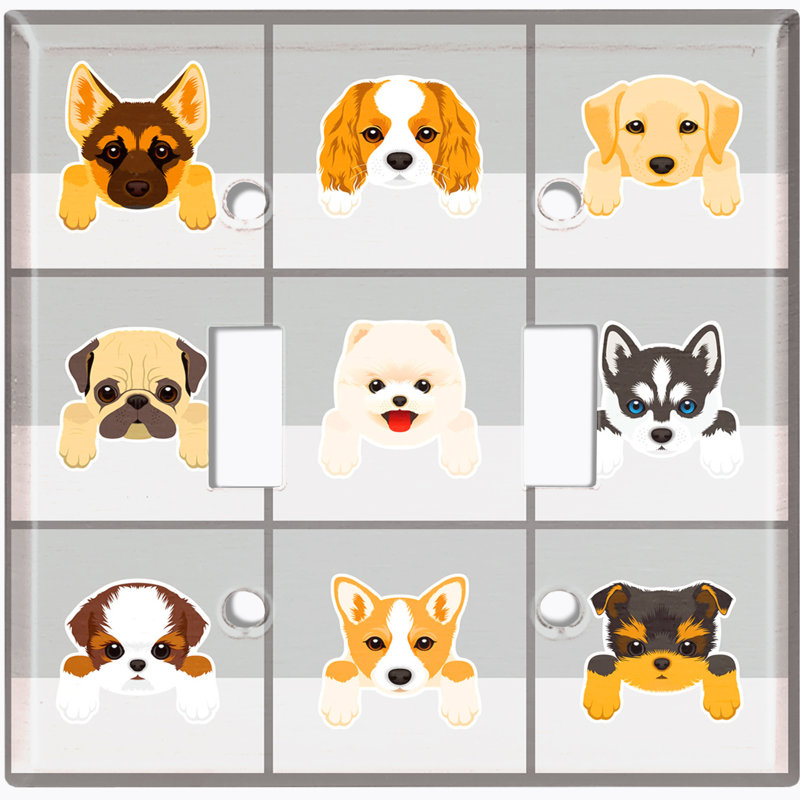 Metal Light Switch Plate Outlet Cover (Cute Puppy Dog Grey    - Single Toggle)