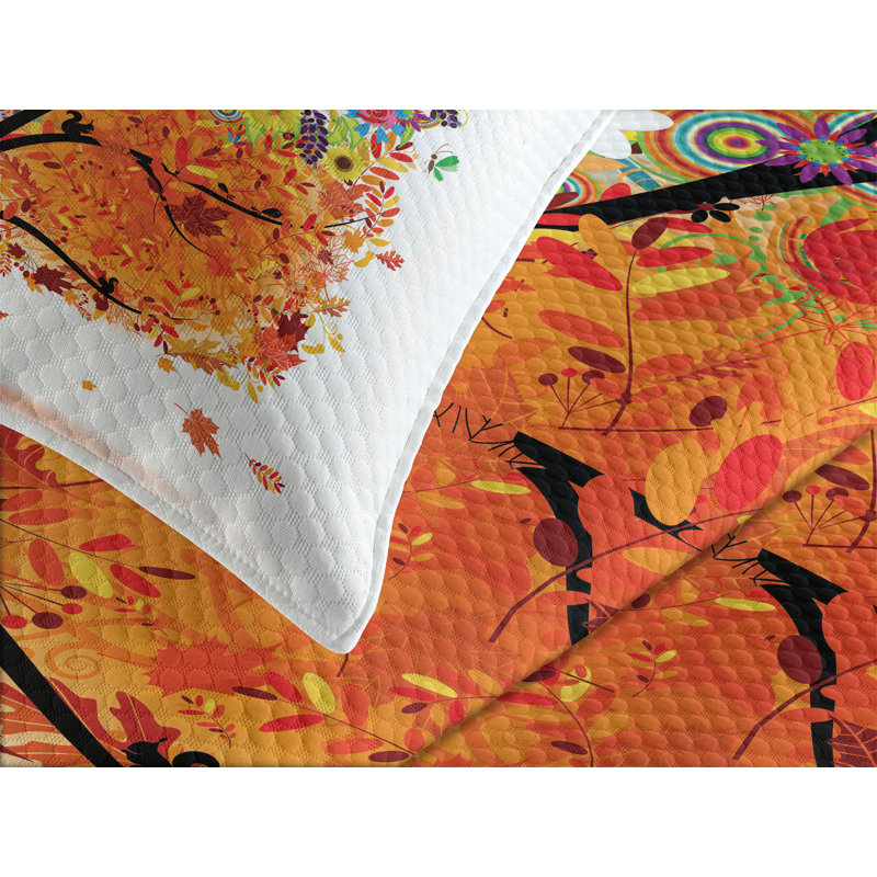 Ambesonne Tree Bedspread Set Flowers  Season Theme Multicolor, King Coverlet / Bedspread + 2 Standard Shams
