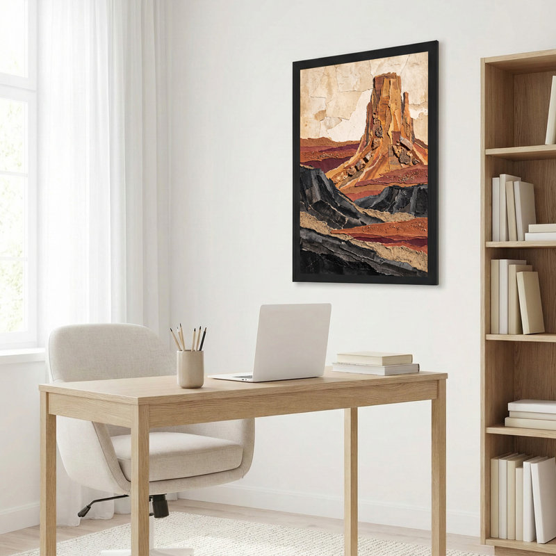 «Layered Rock Formation in Earth Tones», art mural sur toile de style collage, H 18 po x l 12 po