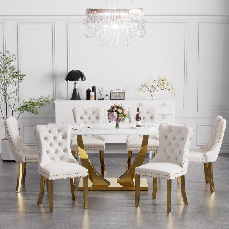 Ensemble de salle à manger rectangulaire H 35,4 po Hoppus, Beige, H 30 po x L 71 po x l 35,4 po