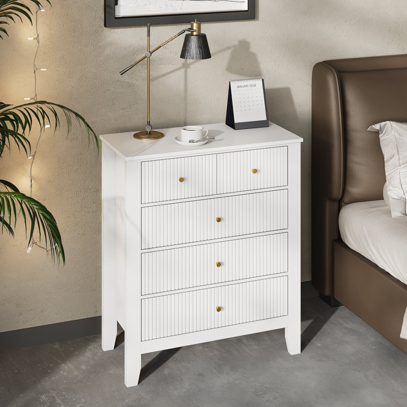 Valdir 31.7'' W Fluted Drawer Dresser, Wood Chest of Drawers, White