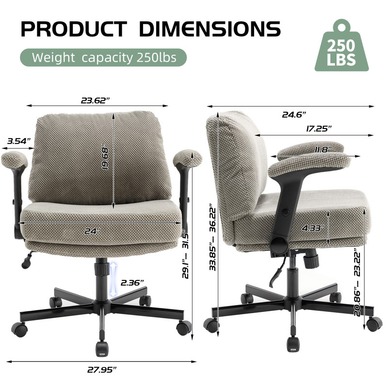 Criss Cross Chair With Wheels And Flip Arms-Comfy Fabric Cross Legged Office Chair, Green