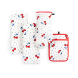 Kate Spade New York Cherry Dot Kitchen Towel, Oven Mitt & Pot Holder 4-Pack, Absorbent & Heat Resistant, 100% Cotton