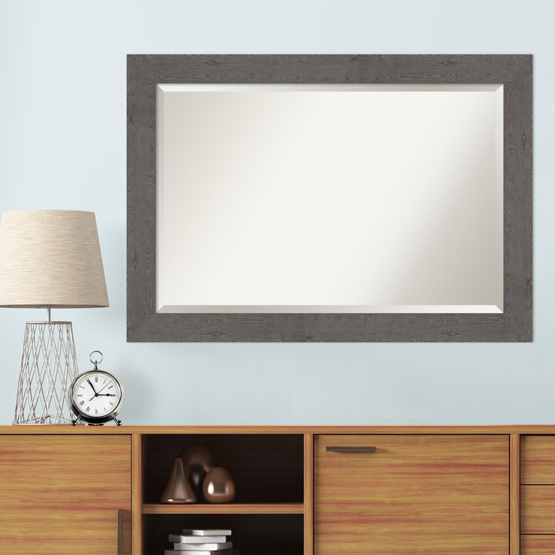 Akhia Narrow Beveled Wall Mirror, 29" x 41", Rustic Plank Gray