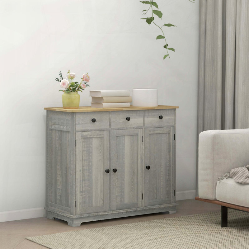 Modern Sideboard with Solid Wood Countertop, Light Gray