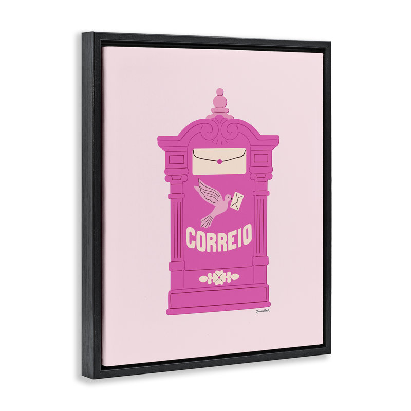 Pink Portuguese Post Mailbox Floating Frame, design by Jessica Beck, Jet Black Floater Frame, 21" H x 17" W