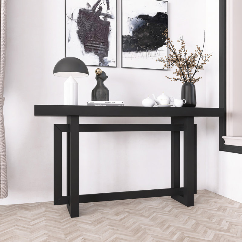Rectangle Design Entryway Table With Pine Veneer, Black