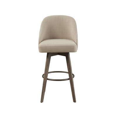 Swivel Seat Bar Stool, Solid Wood Legs, Upholstery, Sand Color, 360 Degree Rotation, Metal Footrest, Assembly Required 30" High Stool With Feature, Foam Cushion, Ring Required, Color