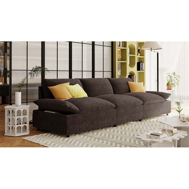 Comfortable Three-Seater Sofa with Dual Storage Units for Various Spaces, Gray