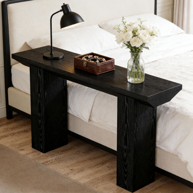 Table rectangulaire de 63 po de forme épaisse pour le salon ou la chambre à coucher, noir, 63,21 po de profondeur, cadres photo modernes à base longue, surface élargie, 31,26 po