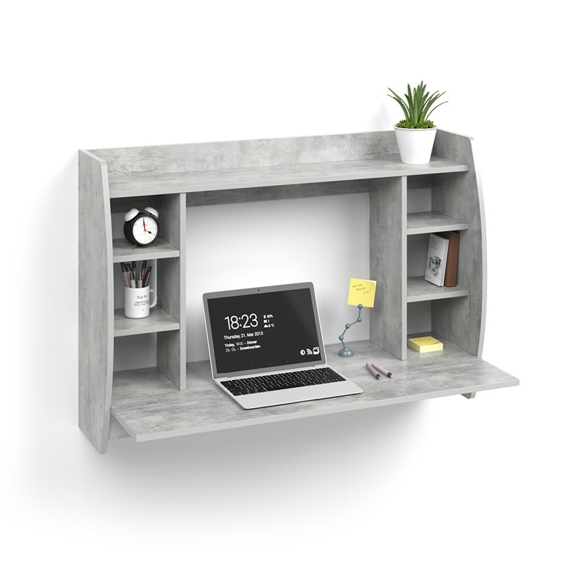 Verndale Solid Wood Base Floating Desk, Concrete