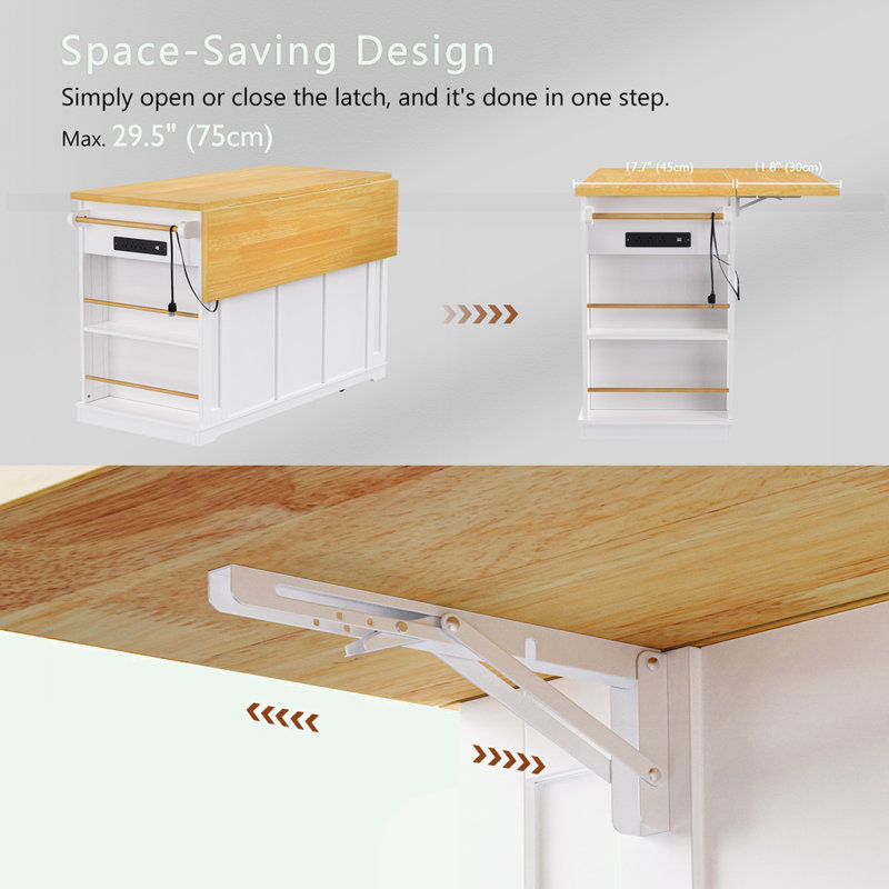 Large Kitchen Island with Drop Leaf, White