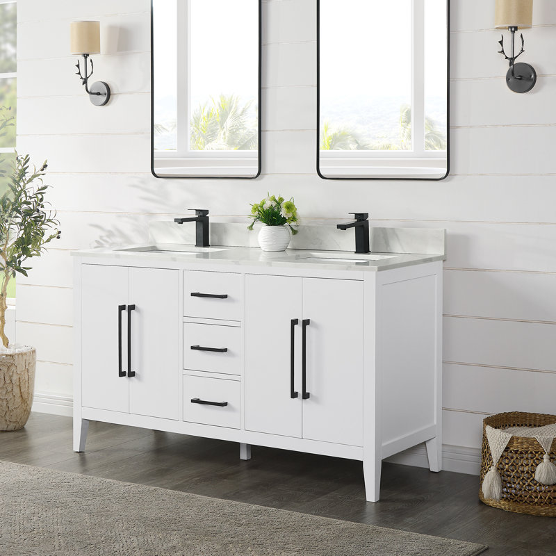 Griselde Free-Standing Double Vanity with Quartz Top, White