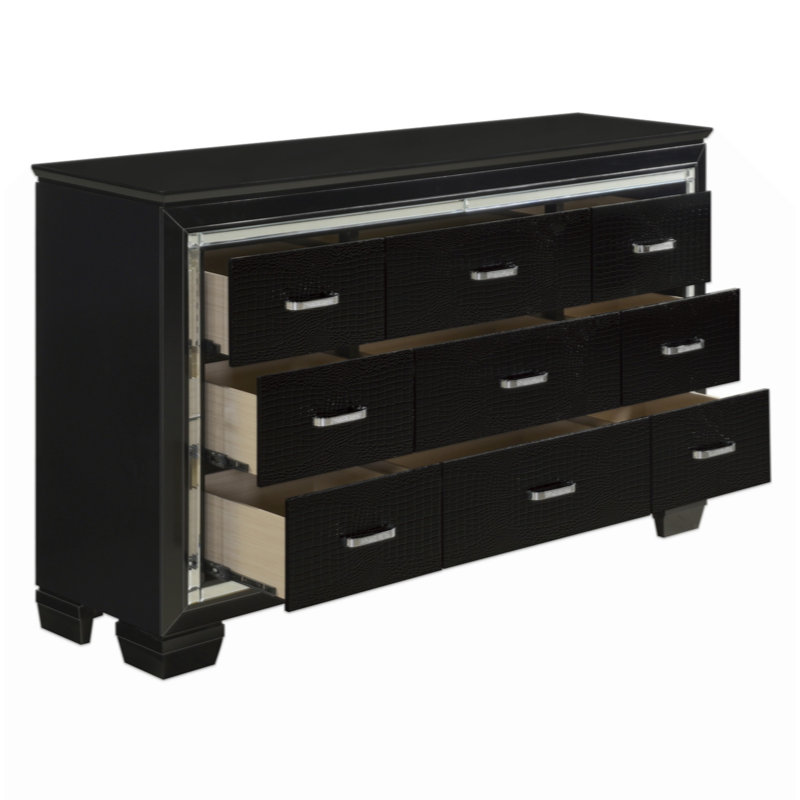Commode de style audacieux 9 tiroirs, Noir, noir, noir, noir
