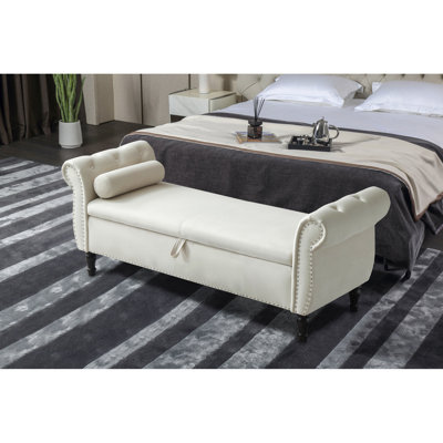 Velvet With Storage And Comfortable Design - For Bedroom, Living Room, Relaxing, Beige Relaxing Feel Calming,