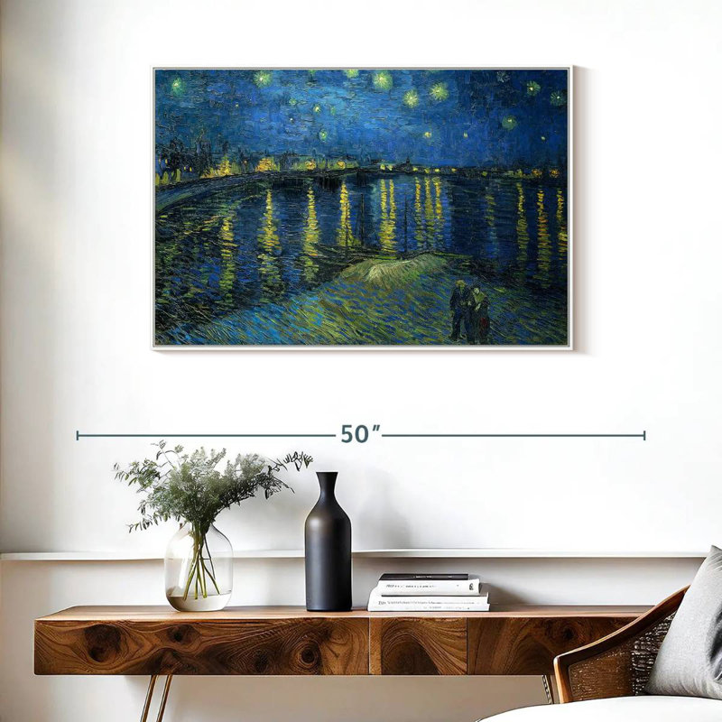 La nuit étoilée sur le rhône, Cadre flottant blanc, 37 po x 25 po