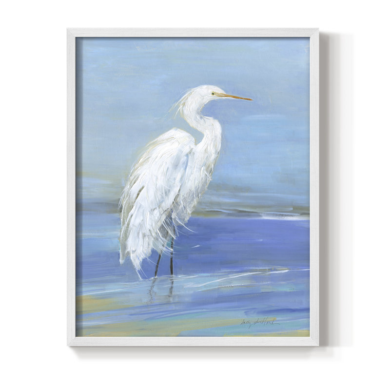 «Wading Egret I», reproduction encadrée - bois massif, H 11 po x l 9 po, Blanc