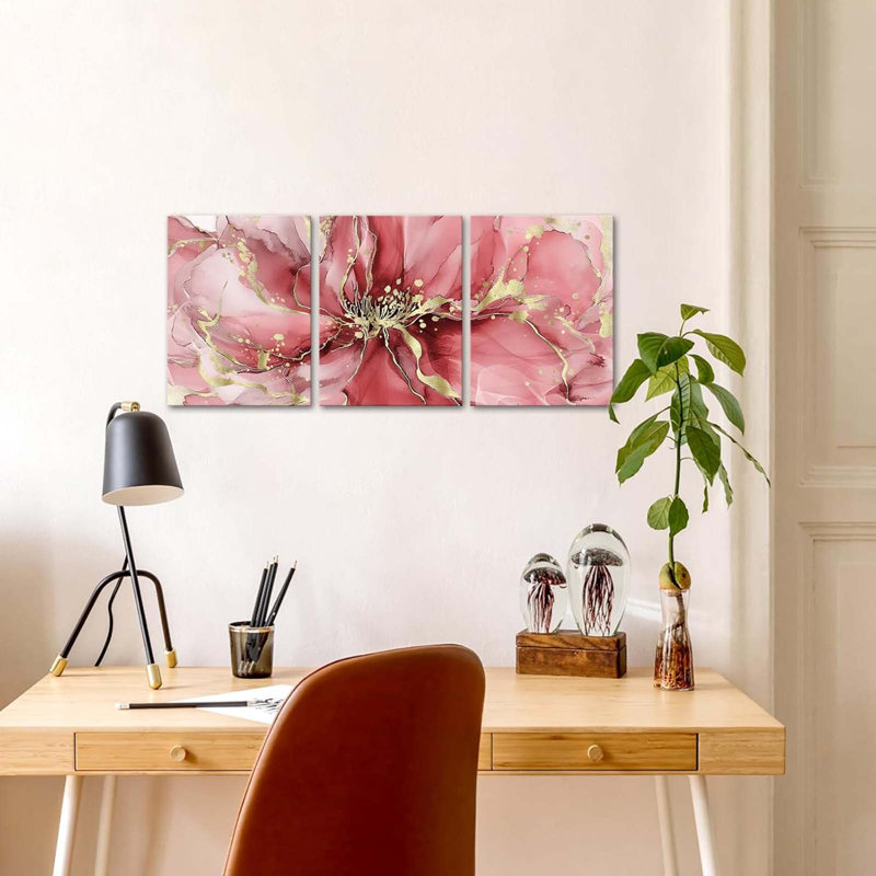 3 Piece Wrapped Canvas Print, Pink