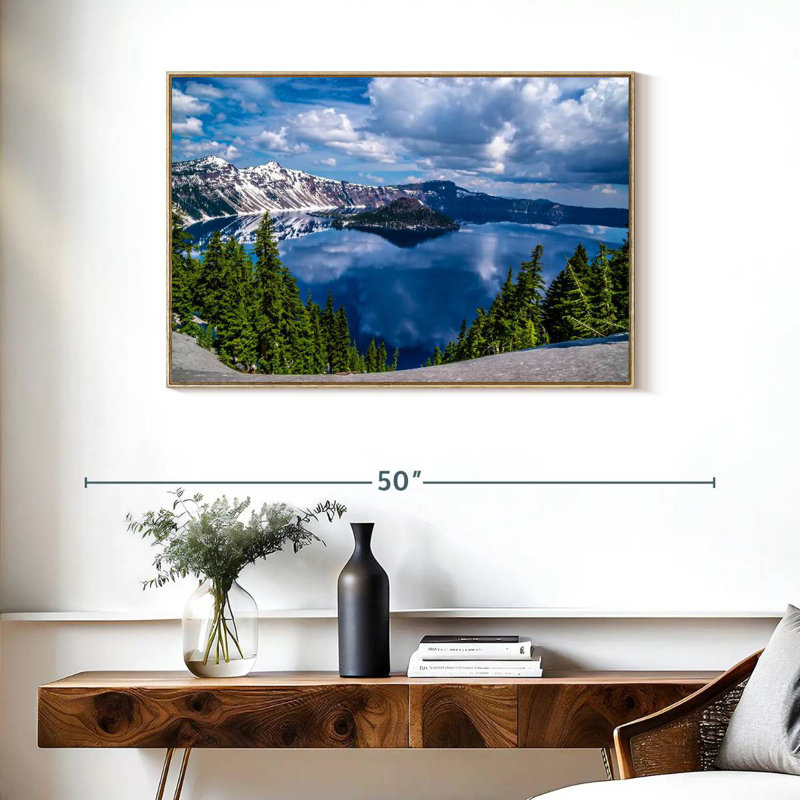 Point de vue du lac Crater, Cadre flottant en bois naturel, 37 po x 25 po